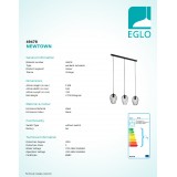 EGLO 49478 | Newtown Eglo visilice svjetiljka 3x E27 crno