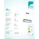 EGLO 49564 | Elswick Eglo visilice svjetiljka 3x E27 crno