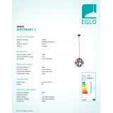 EGLO 49629 | Westbury-1 Eglo visilice svjetiljka 1x E27 rdža smeđe, bijelo