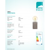 EGLO 49812 | Prestwick Eglo stolna svjetiljka 13cm sa prekidačem na kablu 1x E27 sivo