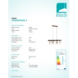 EGLO 49859 | Townshend-4 Eglo visilice svjetiljka 6x E27 braon antik, crno