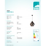 EGLO 49878 | Carlton-1 Eglo visilice svjetiljka 1x E27 crno, crveni bakar