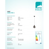 EGLO 49997 | Carlton-1 Eglo visilice svjetiljka 1x E27 crno, crveni bakar