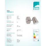 EGLO 75141 | Travale-2 Eglo zidna svjetiljka 1x GU10 240lm 3000K poniklano mat
