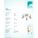 EGLO 75219 | Travale-2 Eglo stropne svjetiljke svjetiljka elementi koji se mogu okretati 3x GU10 720lm 3000K poniklano mat