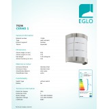 EGLO 75236 | Cerno1 Eglo zidna svjetiljka 1x E27 320lm 3000K IP44