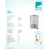 EGLO 75237 | Cerno1 Eglo zidna svjetiljka sa senzorom 1x E27 320lm 3000K IP44