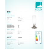 EGLO 82305 | Slim Eglo stolna svjetiljka 22cm sa prekidačem na kablu 1x E14 poniklano mat, bijelo