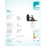 EGLO 83589 | Milton Eglo zidna svjetiljka 1x E27 IP44 braon antik, prozirna