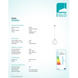 EGLO 85261 | Rondo Eglo visilice svjetiljka kuglasta 1x E27 poniklano mat, opal mat