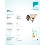EGLO 85859 | Marbella Eglo zidna svjetiljka s poteznim prekidačem 1x E14 bronca, šampanjac žuto, alabaster
