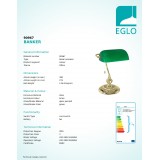 EGLO 90967 | Banker Eglo stolna svjetiljka 39cm s poteznim prekidačem 1x E27 mesing, zeleno