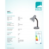 EGLO 90977 | Basic Eglo stolna svjetiljka 30cm s prekidačem fleksibilna 1x E27 srebrno, crno, bijelo