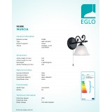 EGLO 91006 | Murcia Eglo zidna svjetiljka s poteznim prekidačem 1x E14 crno, alabaster, bijelo