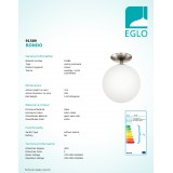 EGLO 91589 | Rondo Eglo stropne svjetiljke svjetiljka kuglasta 1x E27 poniklano mat, opal mat