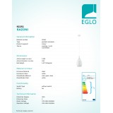 EGLO 92251 | Razoni Eglo visilice svjetiljka 1x E27 bijelo, saten