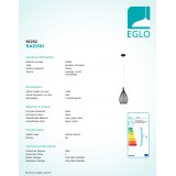 EGLO 92252 | Razoni Eglo visilice svjetiljka 1x E27 crno, saten