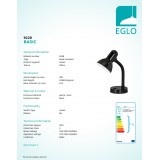 EGLO 9228 | Basic Eglo stolna svjetiljka 30cm s prekidačem fleksibilna 1x E27 crno, bijelo