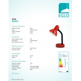 EGLO 9230 | Basic Eglo stolna svjetiljka 30cm s prekidačem fleksibilna 1x E27 crveno, crno, bijelo