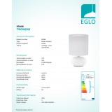 EGLO 93046 | Trondio Eglo stolna svjetiljka 27cm sa prekidačem na kablu 1x E14 bijelo