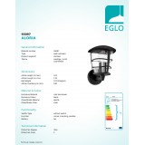EGLO 93097 | Aloria Eglo zidna svjetiljka 1x E27 IP44 crno, prozirna