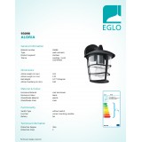 EGLO 93098 | Aloria Eglo zidna svjetiljka 1x E27 IP44 crno, prozirna