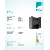 EGLO 93319 | Morino4 Eglo zidna svjetiljka 2x LED 360lm 3000K IP44 antracit