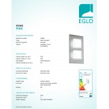 EGLO 93365 | Pias Eglo zidna svjetiljka pravotkutnik 2x LED 320lm 3000K IP44 plemeniti čelik, čelik sivo, prozirna