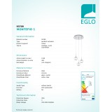EGLO 93709 | Montefio-1 Eglo visilice svjetiljka 3x LED 1440lm 3000K krom, kristal, prozirna