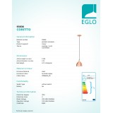 EGLO 93836 | Coretto Eglo visilice svjetiljka 1x E27 crveni bakar, crno