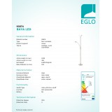 EGLO 93874 | Baya-Led Eglo podna svjetiljka 180cm sa tiristorskim prekidačem, s prekidačem fleksibilna, jačina svjetlosti se može podešavati 1x LED 1950lm + 1x LED 250lm 3000K poniklano mat, bijelo