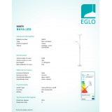 EGLO 93875 | Baya-Led Eglo podna svjetiljka 180cm sa tiristorskim prekidačem, s prekidačem fleksibilna, jačina svjetlosti se može podešavati 1x LED 1950lm + 1x LED 250lm 3000K krom, bijelo