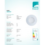 EGLO 94093 | Margo Eglo ugradbena svjetiljka Ø84mm 1x GU10 400lm 3000K IP65/20 bijelo, opal
