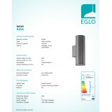 EGLO 94103 | RigaLED2 Eglo zidna svjetiljka cilindar 2x GU10 480lm 3000K IP44 antracit