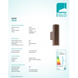 EGLO 94105 | RigaLED2 Eglo zidna svjetiljka cilindar 2x GU10 480lm 3000K IP44 braon antik