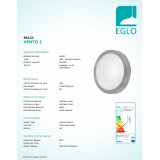 EGLO 94121 | Vento-LED Eglo zidna, stropne svjetiljke svjetiljka okrugli 1x LED 950lm 3000K IP44 plemeniti čelik, čelik sivo, bijelo