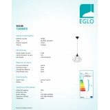 EGLO 94188 | Tarbes Eglo visilice svjetiljka 1x E27 crno