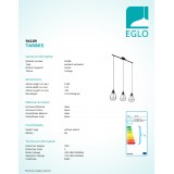 EGLO 94189 | Tarbes Eglo visilice svjetiljka 3x E27 crno