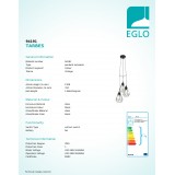 EGLO 94191 | Tarbes Eglo visilice svjetiljka 3x E27 crno