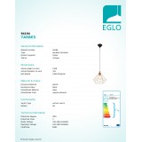 EGLO 94194 | Tarbes Eglo visilice svjetiljka 1x E27 crveni bakar, crno