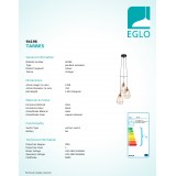 EGLO 94196 | Tarbes Eglo visilice svjetiljka 3x E27 crveni bakar, crno