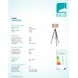 EGLO 94326 | Lantada Eglo podna svjetiljka 106cm sa prekidačem na kablu s podešavanjem visine 1x E27 boja oraha, taupe, crno