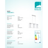 EGLO 94378 | Loncino-1 Eglo visilice svjetiljka 3x E27 krom, bijelo, prozirna