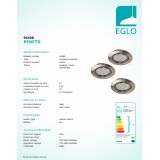 EGLO 94408 | Peneto Eglo ugradbena svjetiljka okrugli trodijelni set, pomjerljivo Ø87mm 3x GU10 1200lm 3000K poniklano mat
