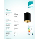 EGLO 94502 | Polasso Eglo stropne svjetiljke svjetiljka cilindar 1x LED 340lm 3000K crno, zlatno