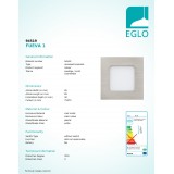 EGLO 94519 | Fueva-1 Eglo ugradbene svjetiljke LED panel četvrtast 85x85mm 1x LED 300lm 3000K poniklano mat, opal