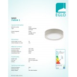 EGLO 94523 | Fueva-1 Eglo zidna, stropne svjetiljke LED panel okrugli 1x LED 1200lm 3000K poniklano mat, opal