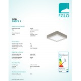 EGLO 94524 | Fueva-1 Eglo zidna, stropne svjetiljke LED panel četvrtast 1x LED 1200lm 3000K poniklano mat, bijelo