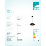 EGLO 94605 | Mogano Eglo visilice svjetiljka 1x E27 crno, crveni bakar