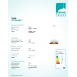 EGLO 94606 | Mogano Eglo visilice svjetiljka 1x E27 bijelo, crveni bakar